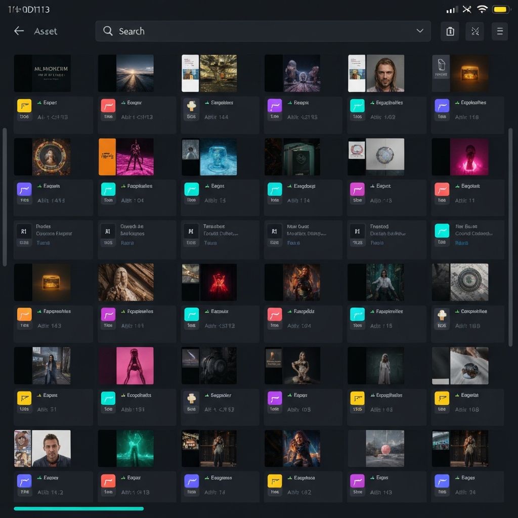 Open DAM asset grid showing AI-tagged images and videos with smart filters